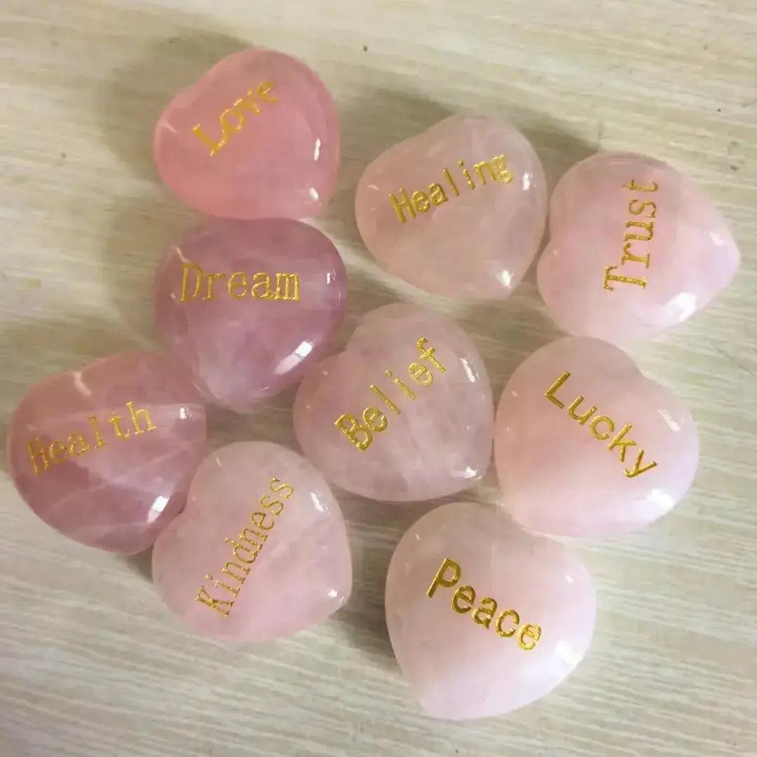 Rose Quartz Heart Engraved Inspirational Stone