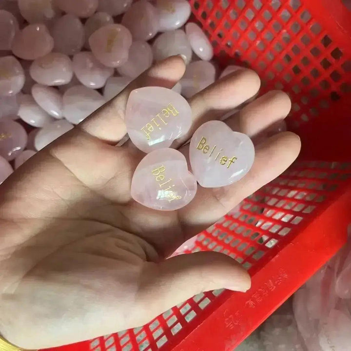 Rose Quartz Heart Engraved Inspirational Stone