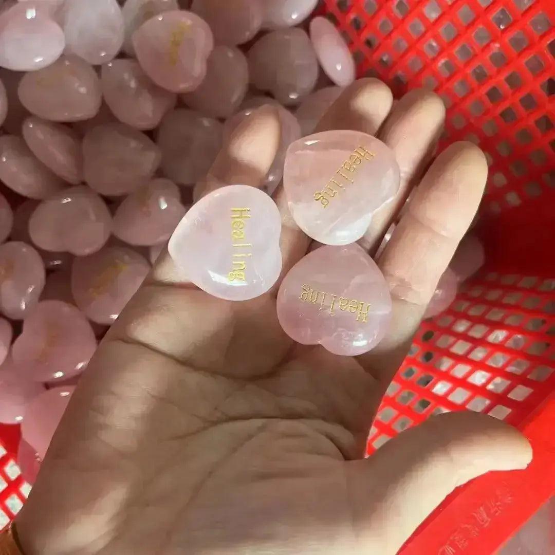 Rose Quartz Heart Engraved Inspirational Stone