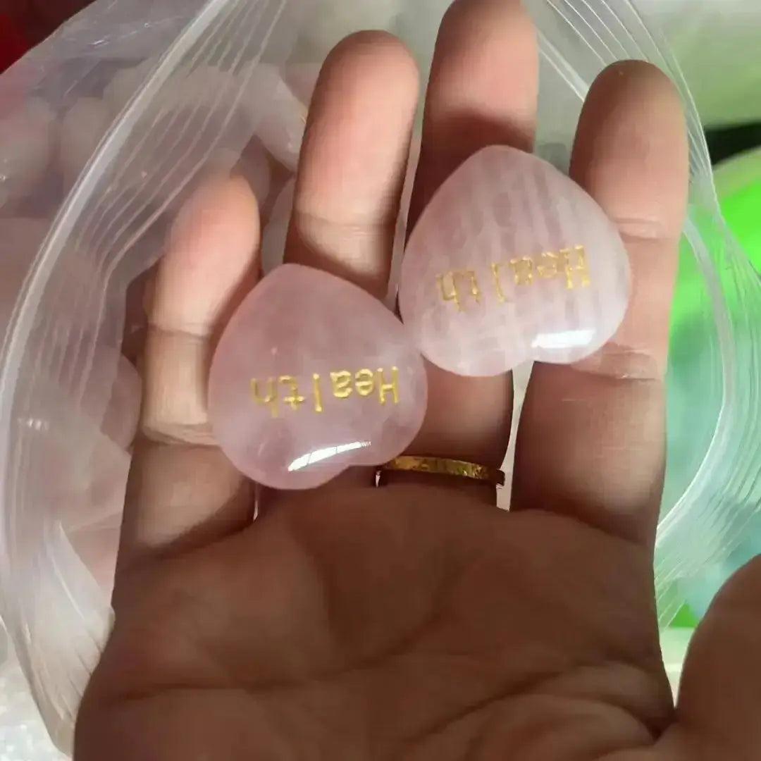 Rose Quartz Heart Engraved Inspirational Stone