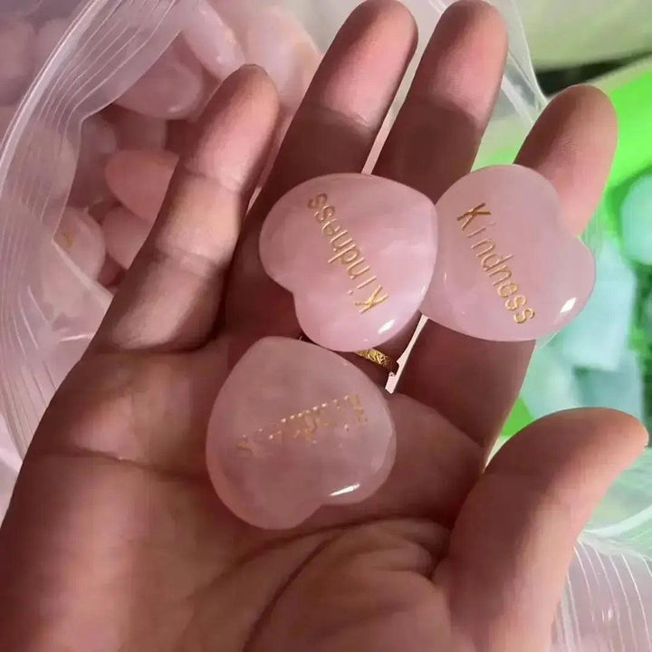Rose Quartz Heart Engraved Inspirational Stone
