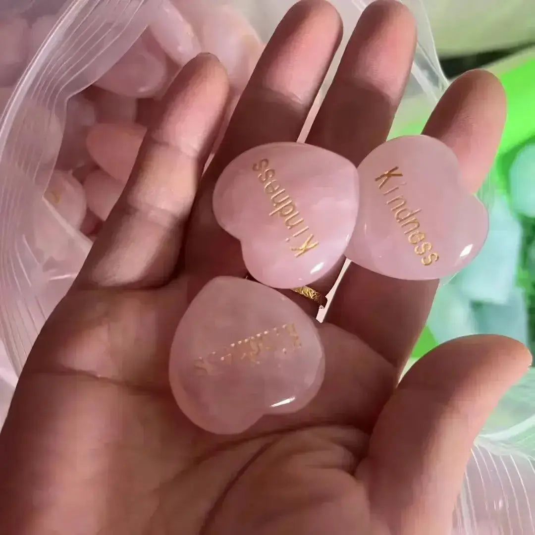 Rose Quartz Heart Engraved Inspirational Stone-Hearts-Ali-Rose Quartz-30mm-Kindiness-Crystal Destiny