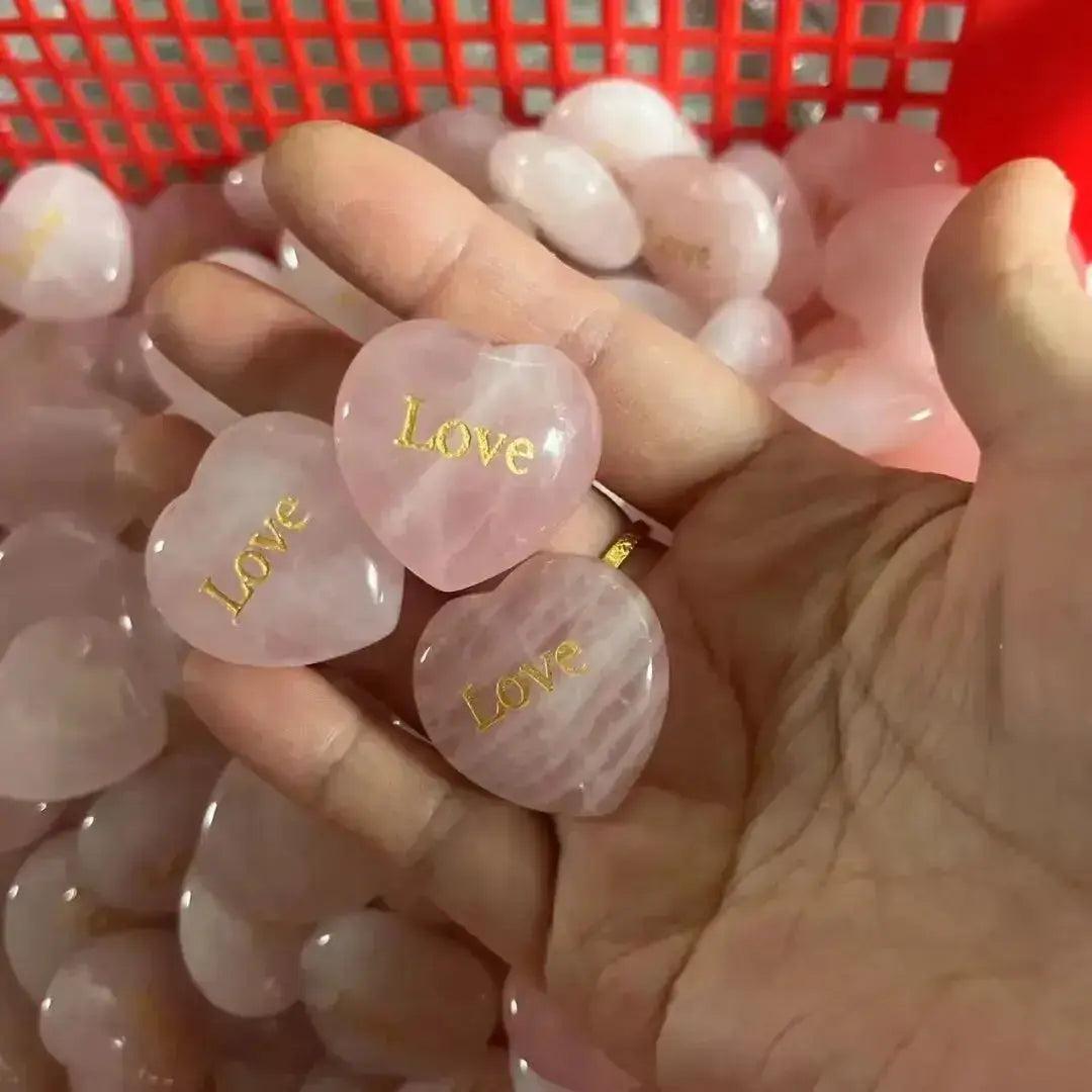 Rose Quartz Heart Engraved Inspirational Stone