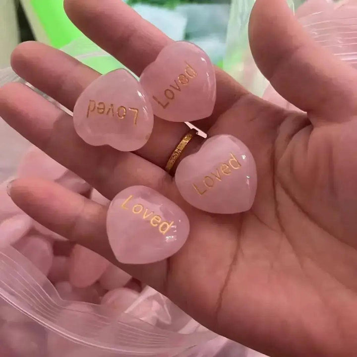Rose Quartz Heart Engraved Inspirational Stone