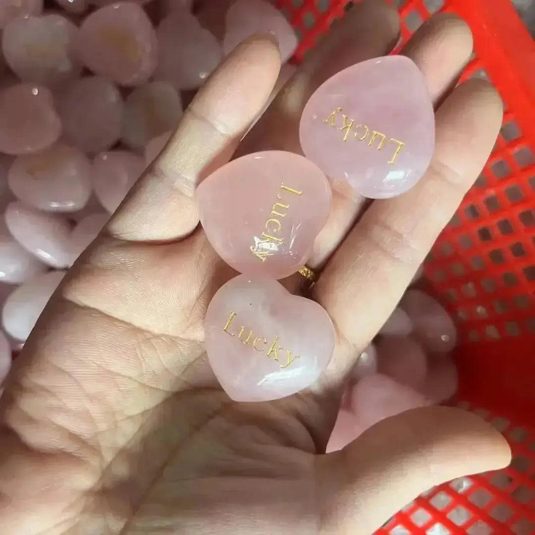 Rose Quartz Heart Engraved Inspirational Stone