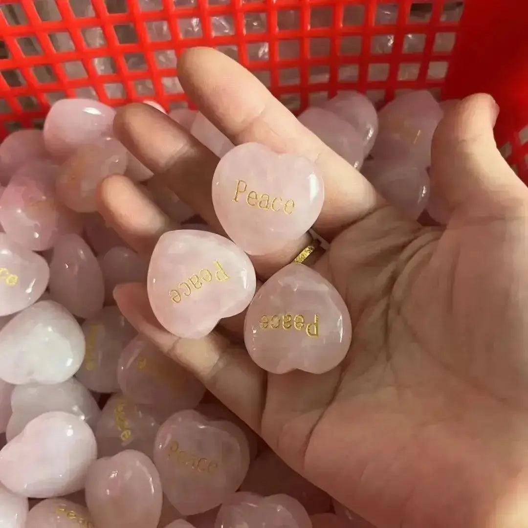 Rose Quartz Heart Engraved Inspirational Stone