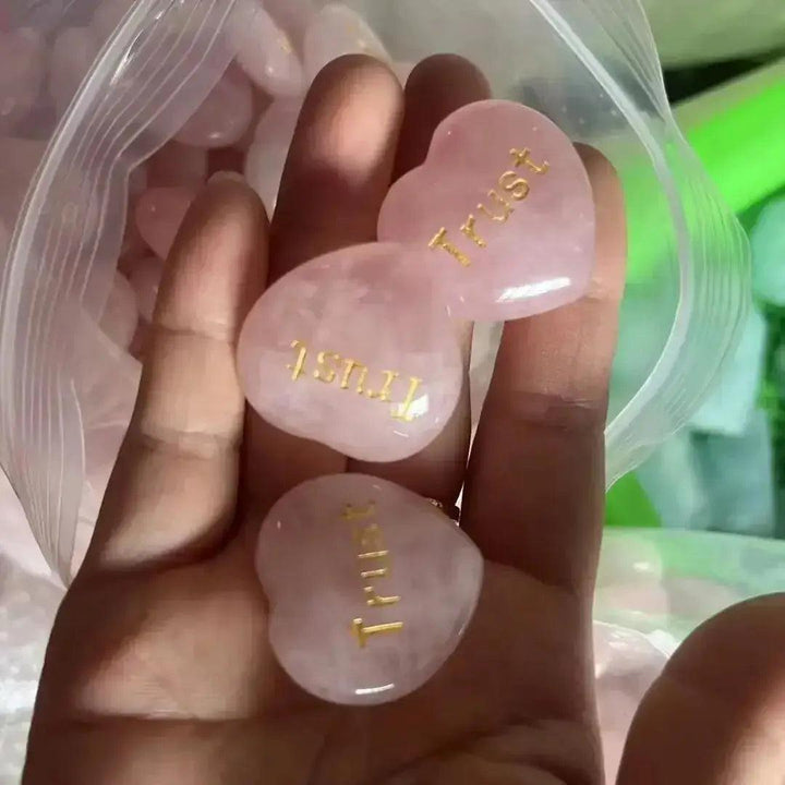 Rose Quartz Heart Engraved Inspirational Stone