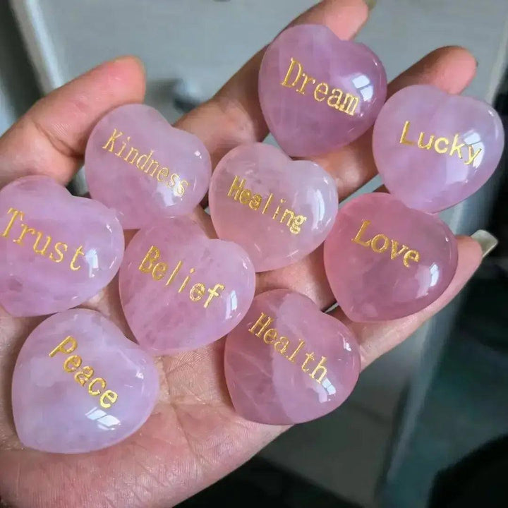 Rose Quartz Heart Engraved Inspirational Stone