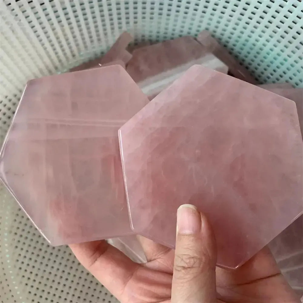 Rose Quartz Hexagon Coaster | Polished Crystal Slice-Freeforms-Ali-Hexagon 60mm-Rose Quartz-Crystal Destiny