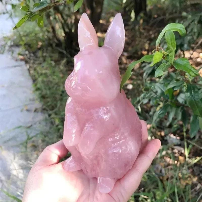 Rose Quartz Rabbit Figurine | Hand Carved Crystal