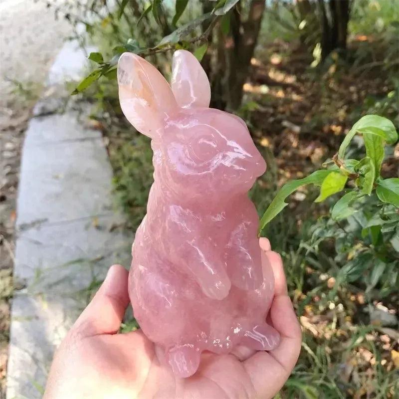 Rose Quartz Rabbit Figurine | Hand Carved Crystal