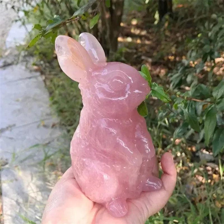 Rose Quartz Rabbit Figurine | Hand Carved Crystal