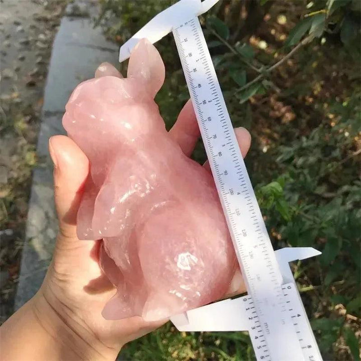 Rose Quartz Rabbit Figurine | Hand Carved Crystal