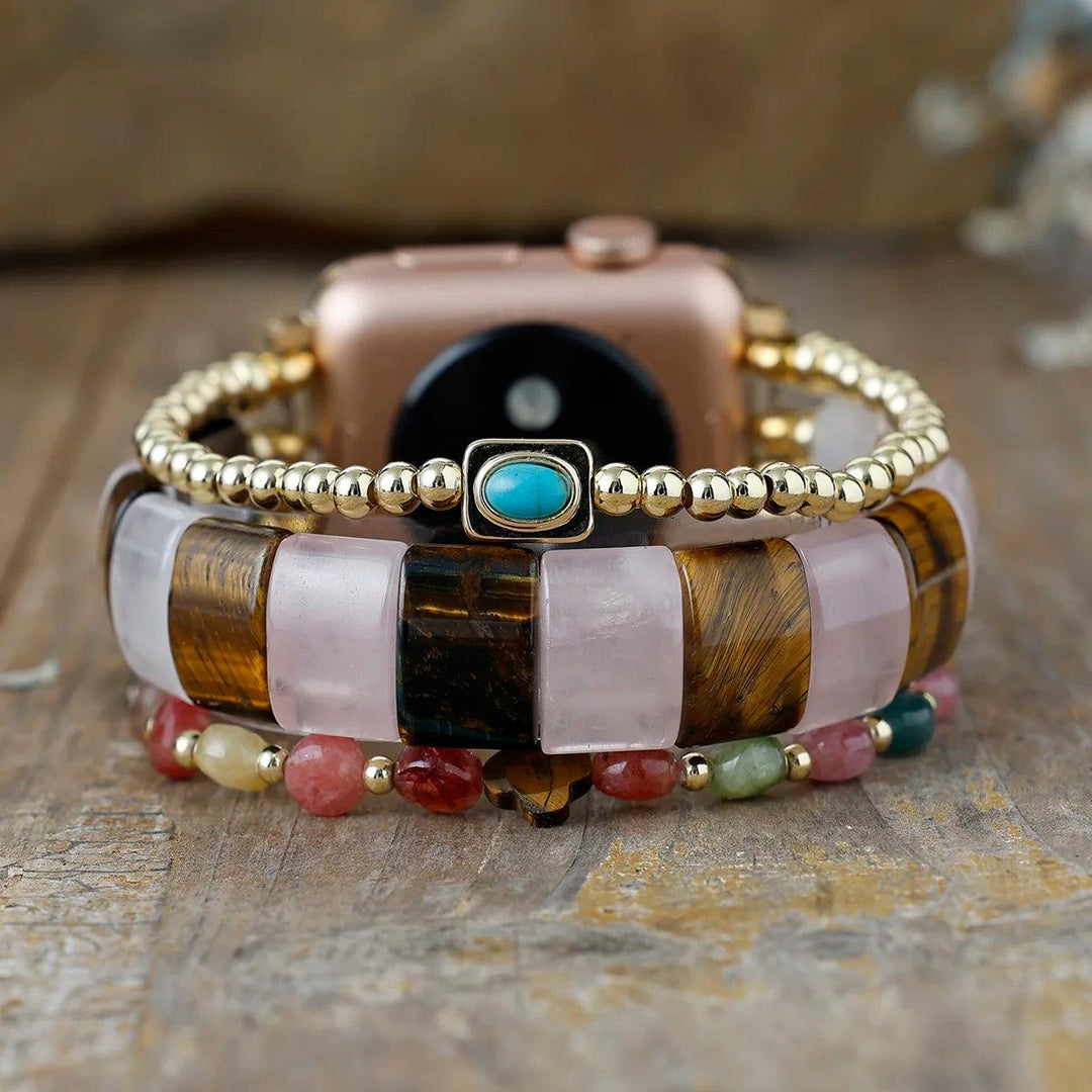 Rose Quartz & Tiger Eye Crystal Bead iWatch Band Strap, a wearable intention for love, confidence, and grounded focus.