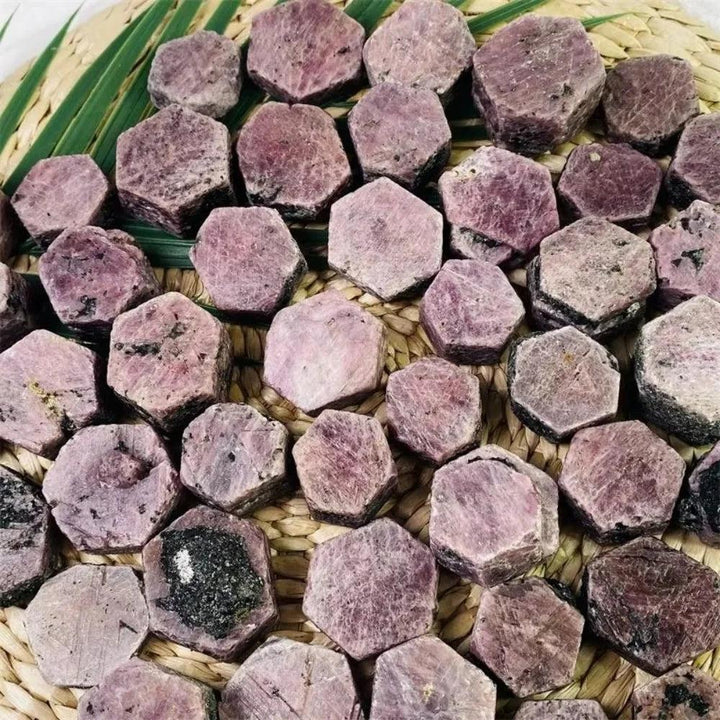Ruby Corundum Raw Crystal Natural Rough Stone Specimen: Deep red, unpolished hexagonal crystals for passion and courage.