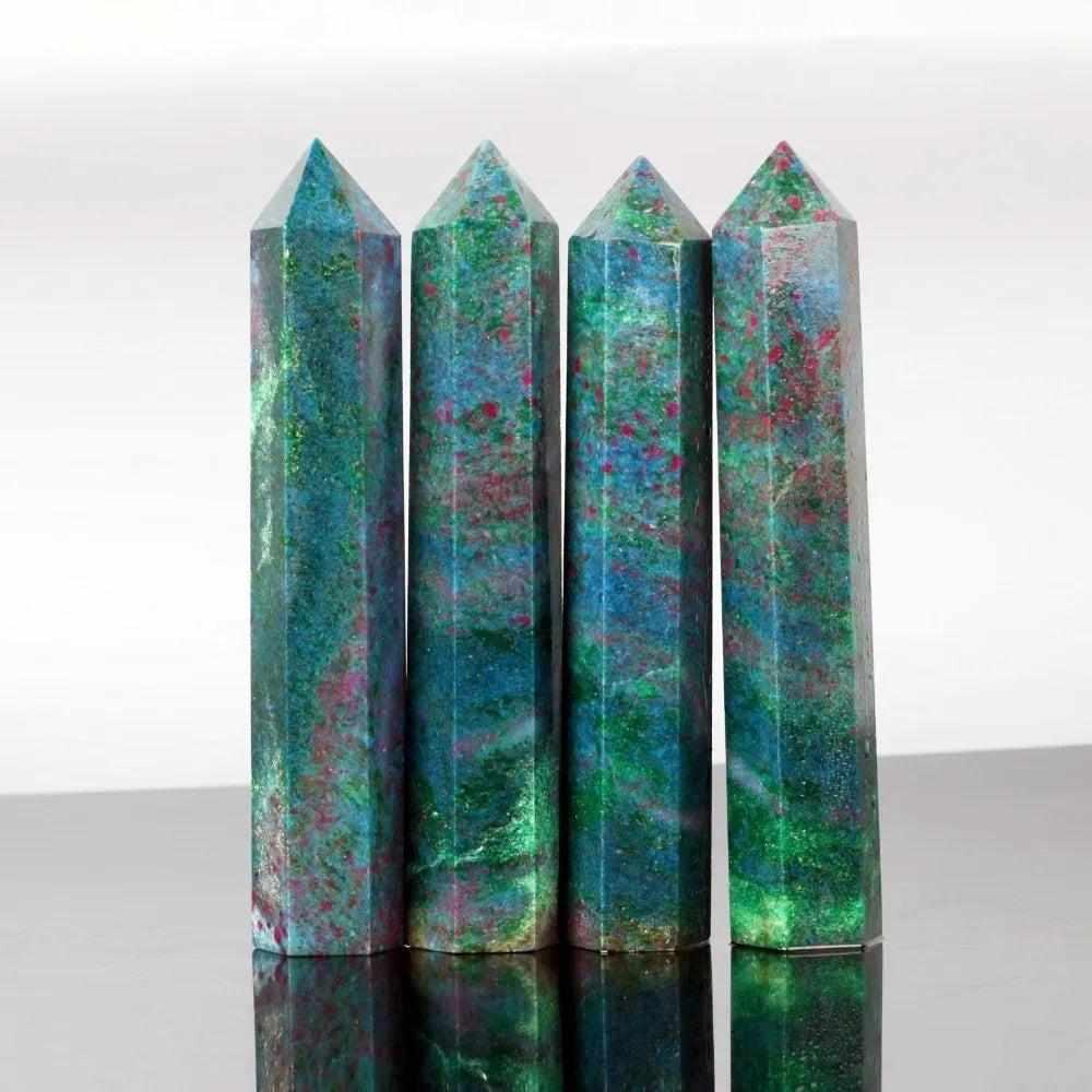 Polished Ruby Kyanite tower point featuring vibrant red ruby inclusions in blue kyanite for vitality and clear communication.