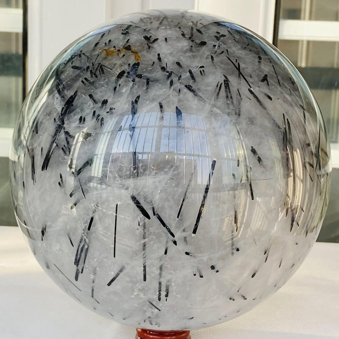 Rutilated Quartz and Black Tourmaline Crystal Sphere
