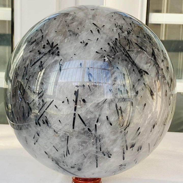 Rutilated Quartz and Black Tourmaline Crystal Sphere