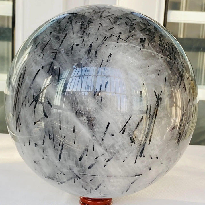 Rutilated Quartz and Black Tourmaline Crystal Sphere