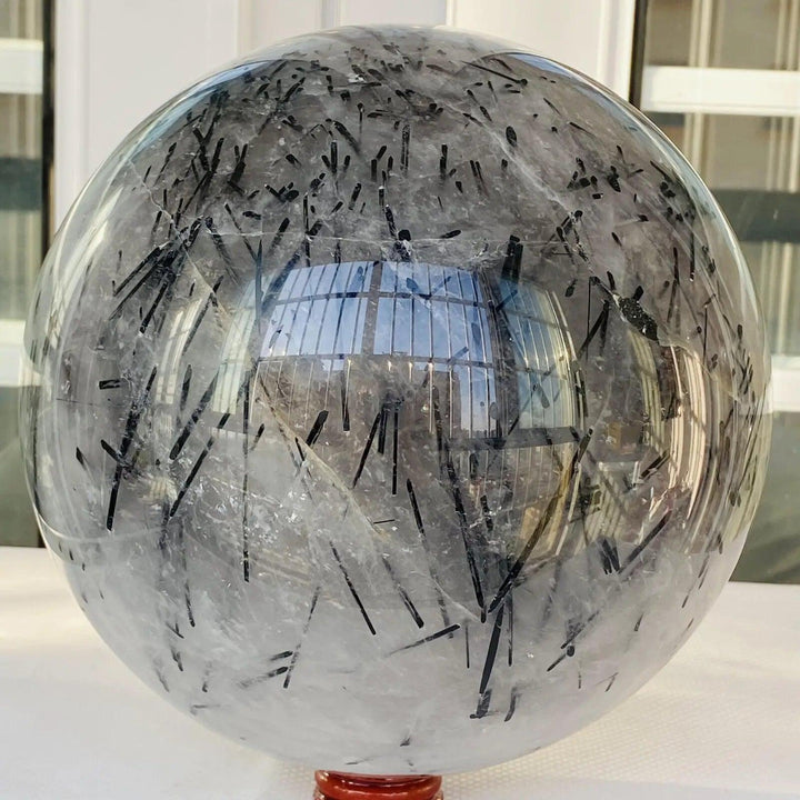 Rutilated Quartz and Black Tourmaline Crystal Sphere