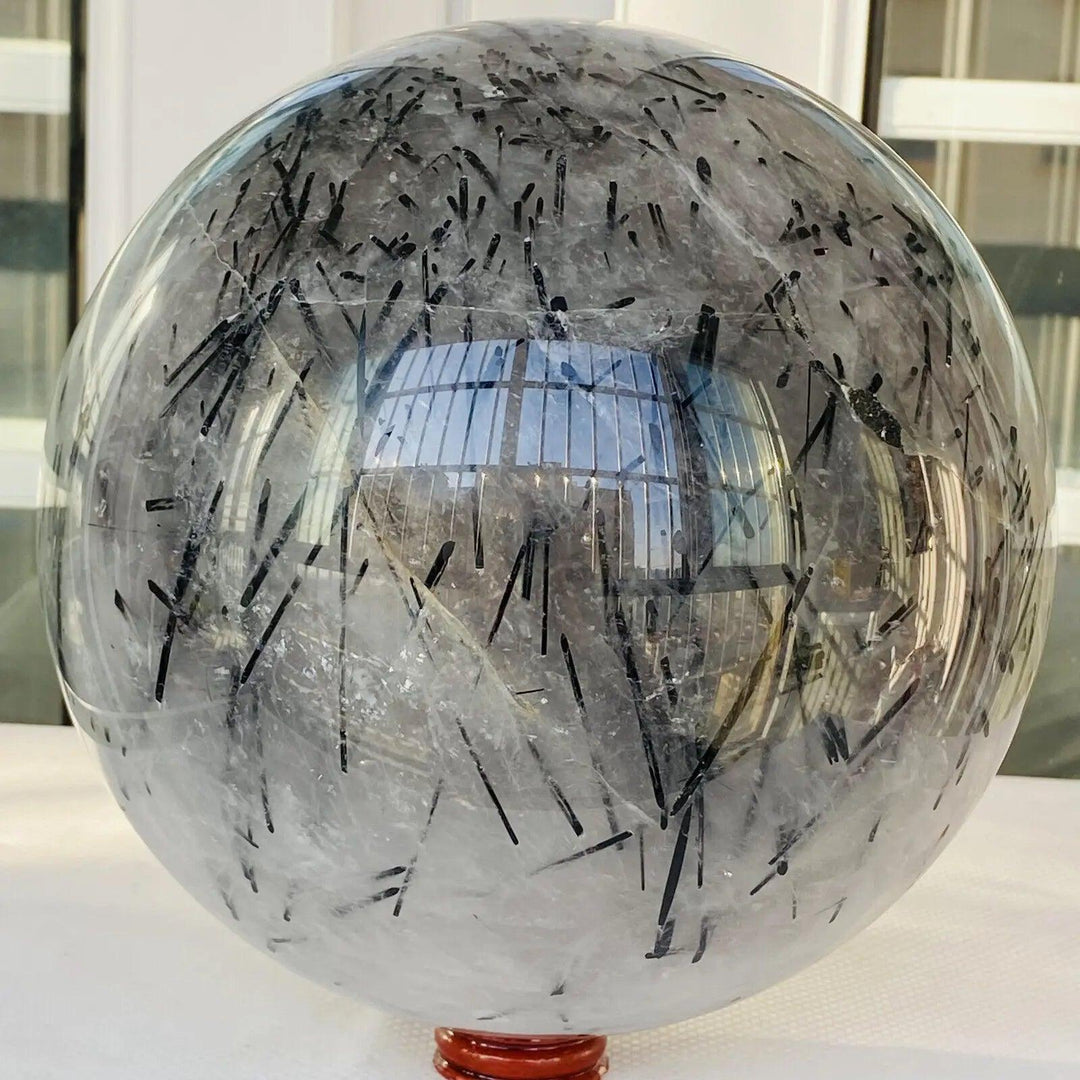 Rutilated Quartz and Black Tourmaline Crystal Sphere
