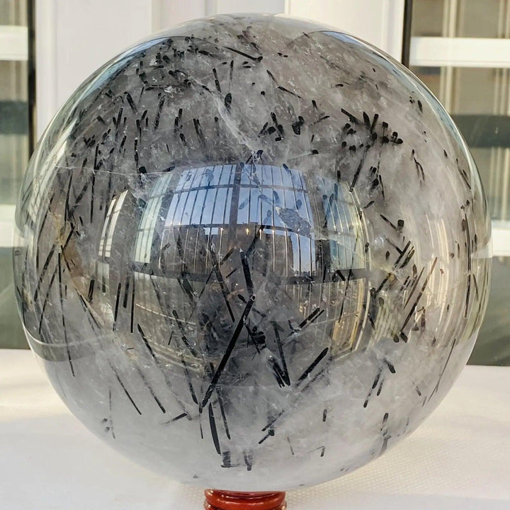 Rutilated Quartz and Black Tourmaline Crystal Sphere