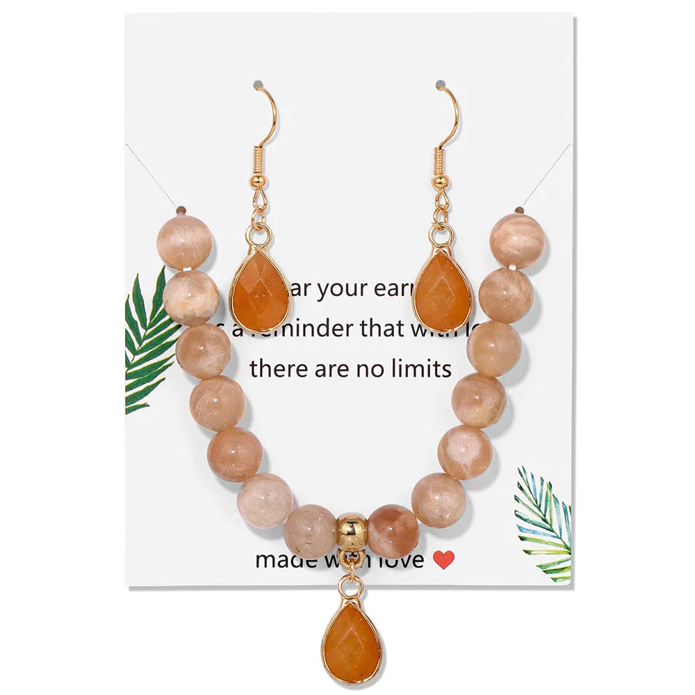 Natural Crystal Jewelry Set Beaded Bracelet and Earrings