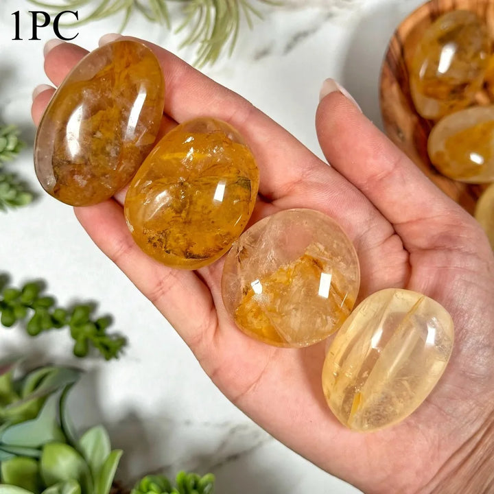 Golden Healer Quartz Crystal Polished Palm Stone