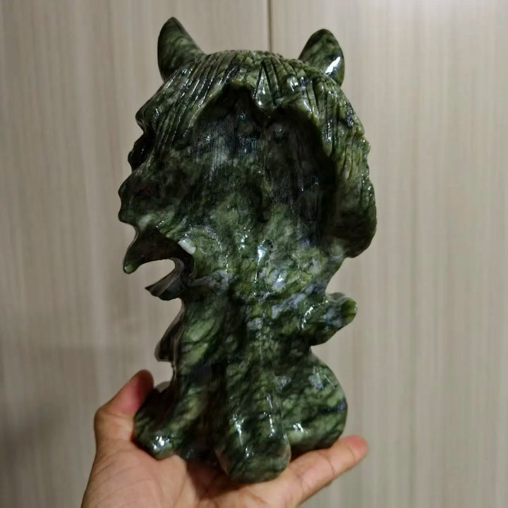 Serpentine Crystal Carved Wolf Head Collector Piece