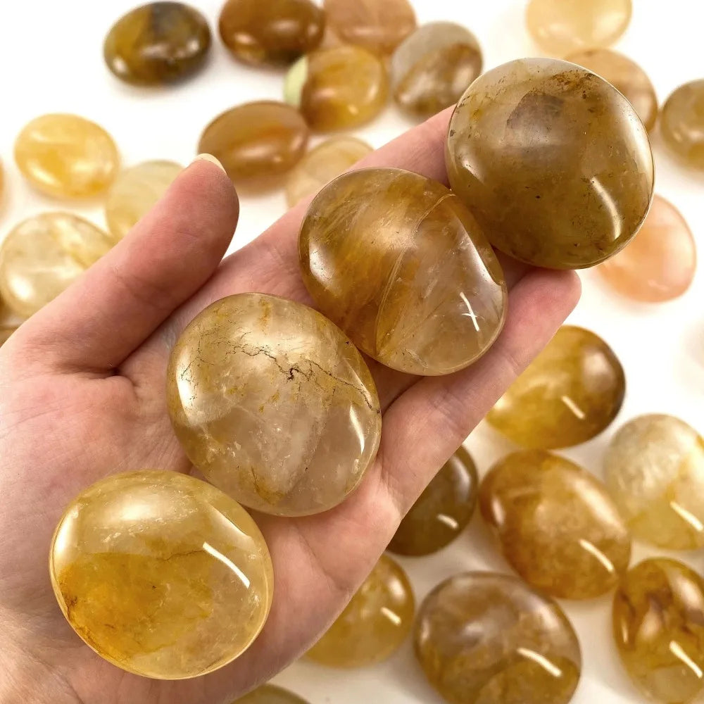 Golden Healer Quartz Crystal Polished Palm Stone
