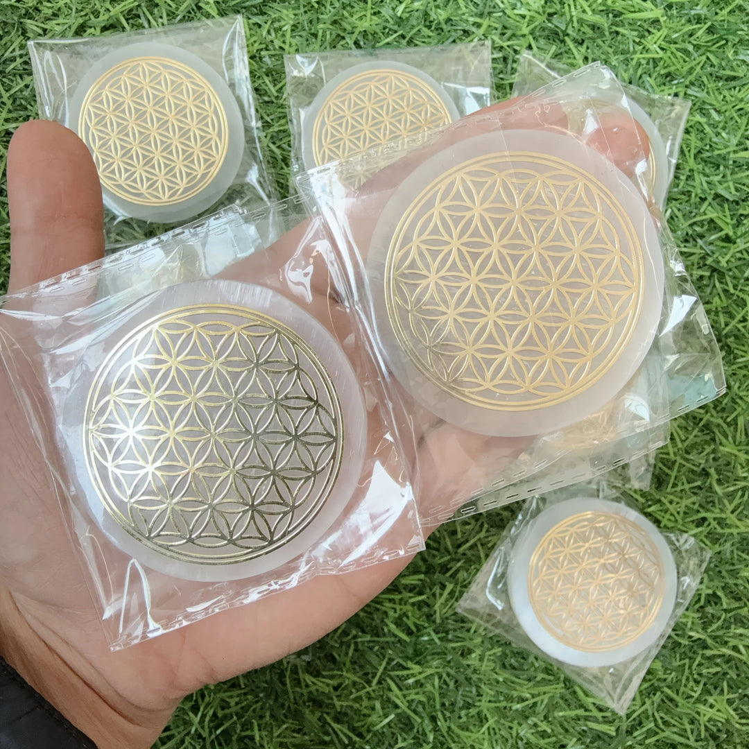 Selenite Flower of Life Crystal Charging Plate Slab