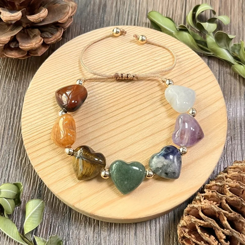 Bohemian 7 Crystal Hearts Shaped Woven Bracelet for Women