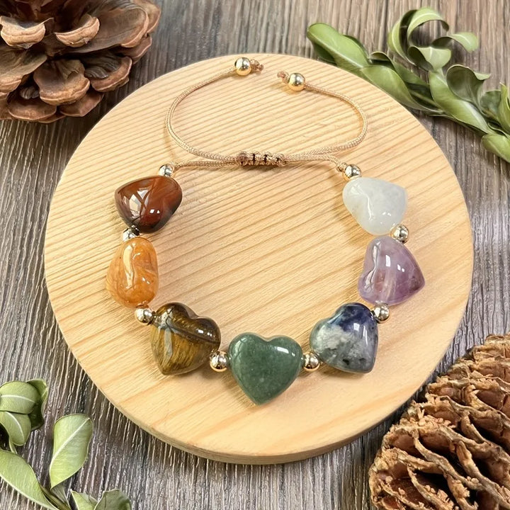 Bohemian 7 Crystal Hearts Shaped Woven Bracelet for Women
