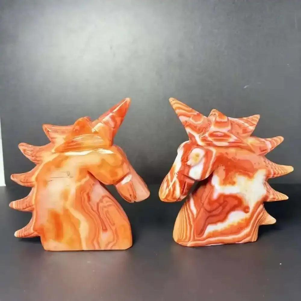 Red Lace Agate Unicorn Carving