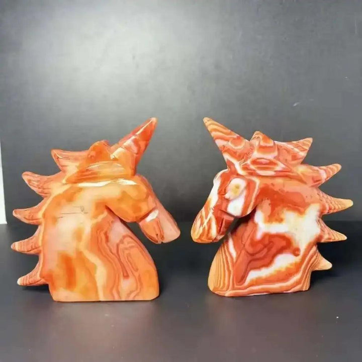 Red Lace Agate Unicorn Carving