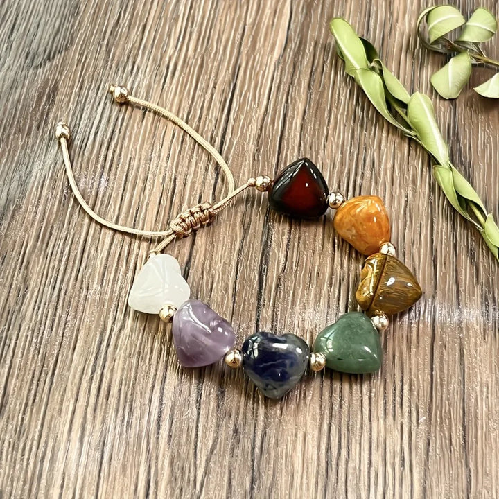 Bohemian 7 Crystal Hearts Shaped Woven Bracelet for Women