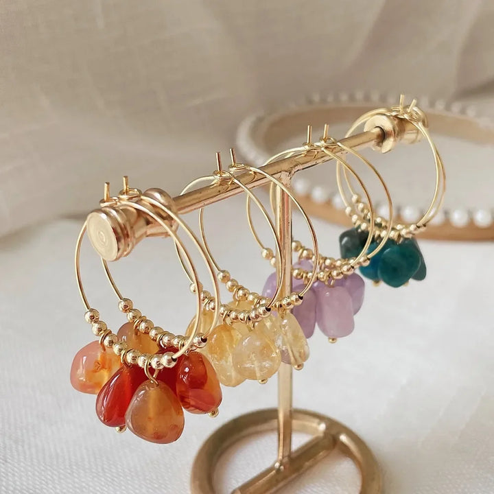 Irregular Crystal Stone Dangle Hoop Earrings for Women