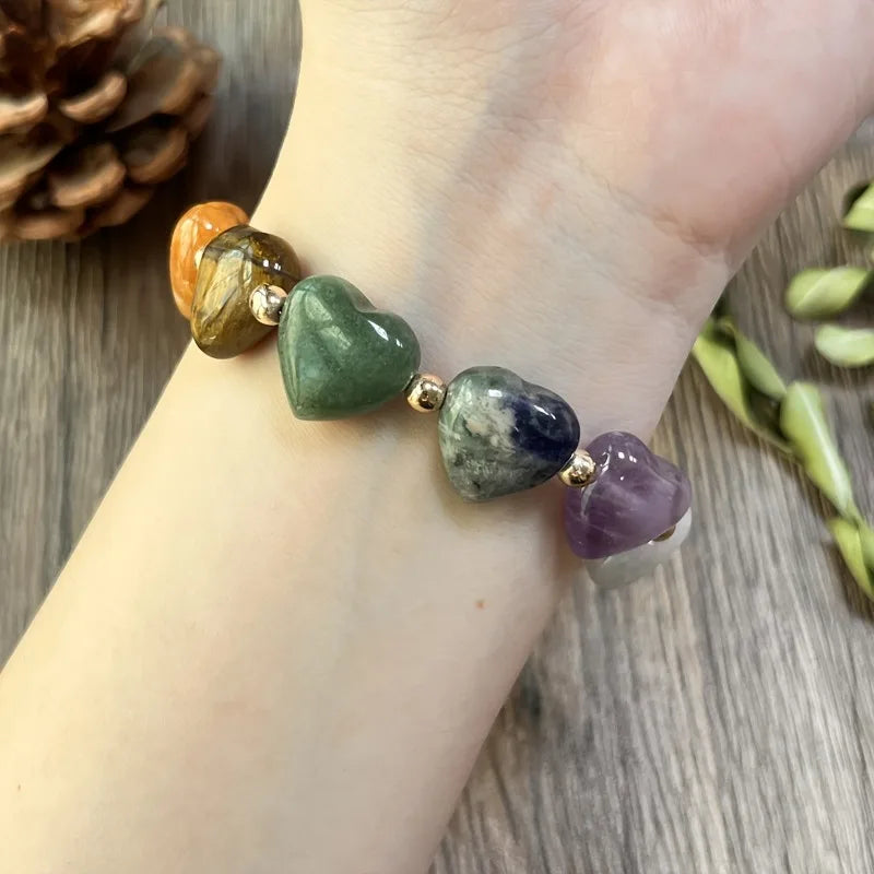 Bohemian 7 Crystal Hearts Shaped Woven Bracelet for Women
