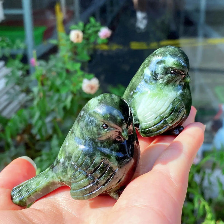Green Jade Crystal Carved Bird Figurine