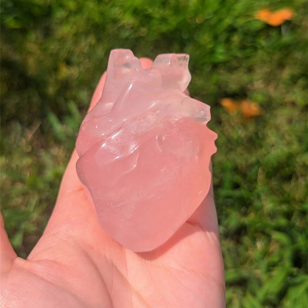 Rose Quartz Crystal Carved Anatomical Heart Sculpture