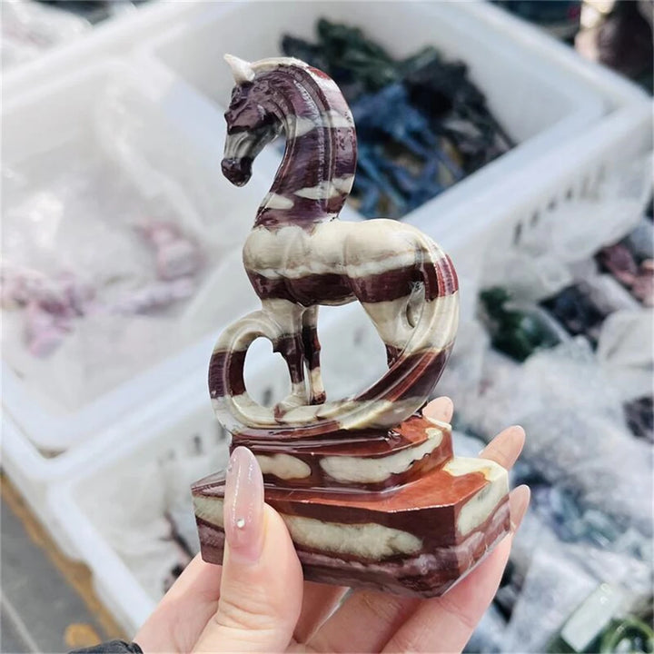 Zebra Stone Crystal Carved Horse Collector Sculpture