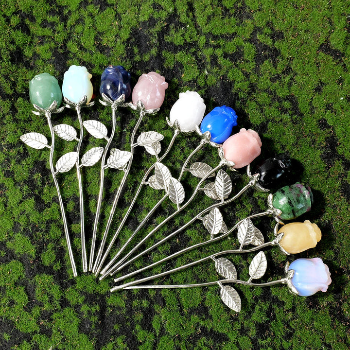 Crystal Carved Rose Flower Natural Gemstone in 11 Materials