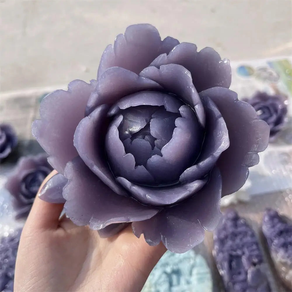 Lepidolite Crystal Carved Blooming Flower Sculpture