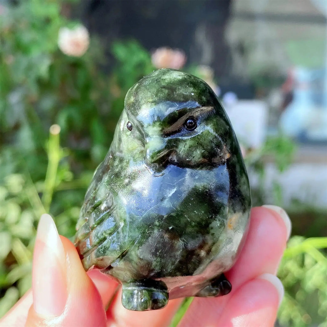 Green Jade Crystal Carved Bird Figurine