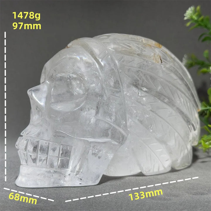 Clear Quartz Crystal Hand-Carved Skull