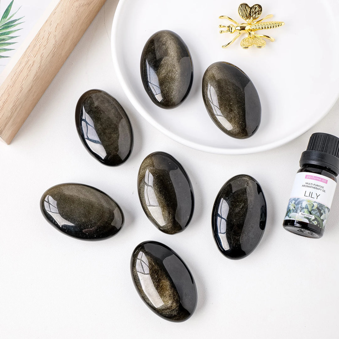 Gold Sheen Obsidian Crystal Palm Stone