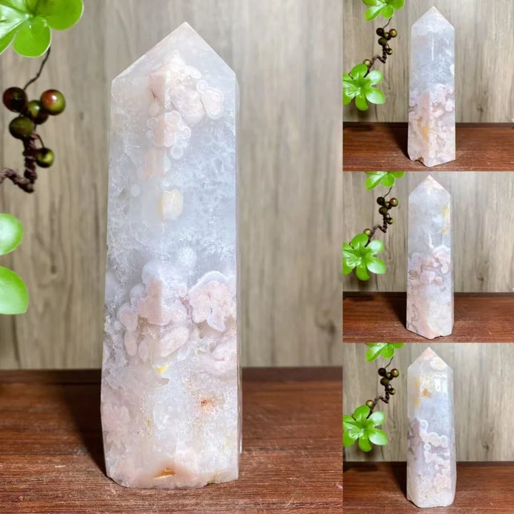 Pink Flower Agate Crystal Druzy Geode Tower
