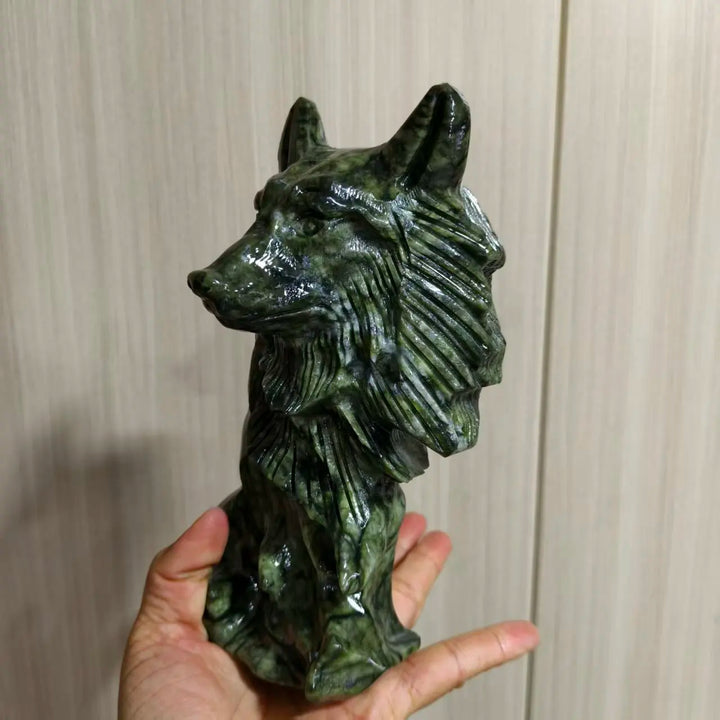 Serpentine Crystal Carved Wolf Head Collector Piece
