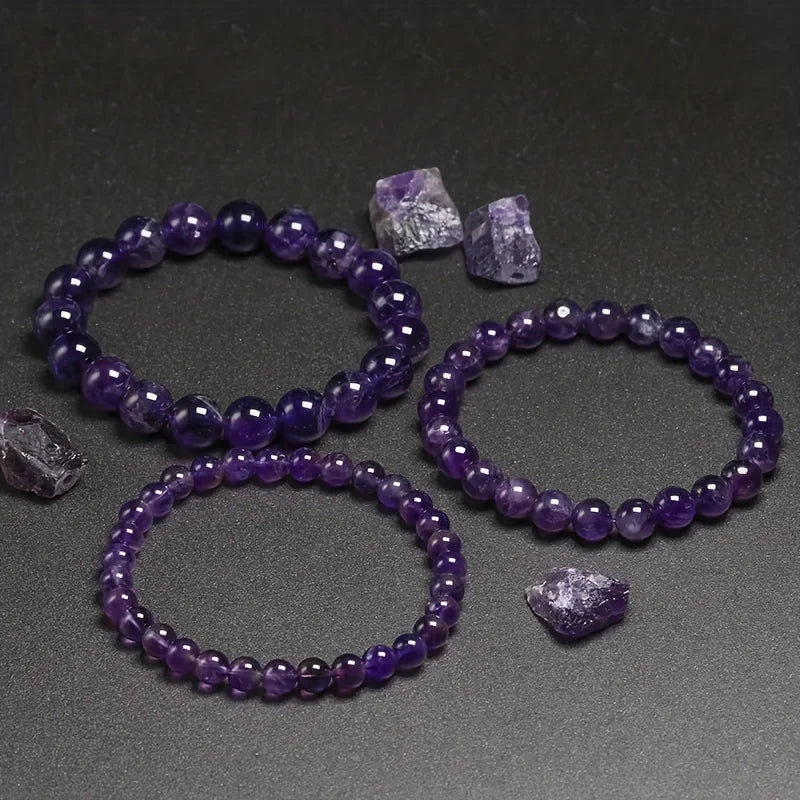 Natural Amethyst Beaded Bracelet 6mm 8mm 10mm Beads