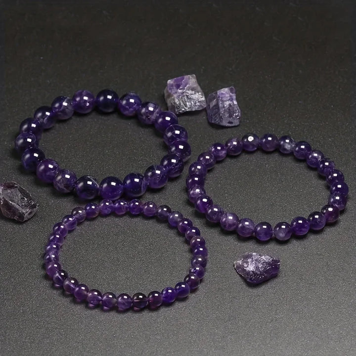Natural Amethyst Beaded Bracelet 6mm 8mm 10mm Beads